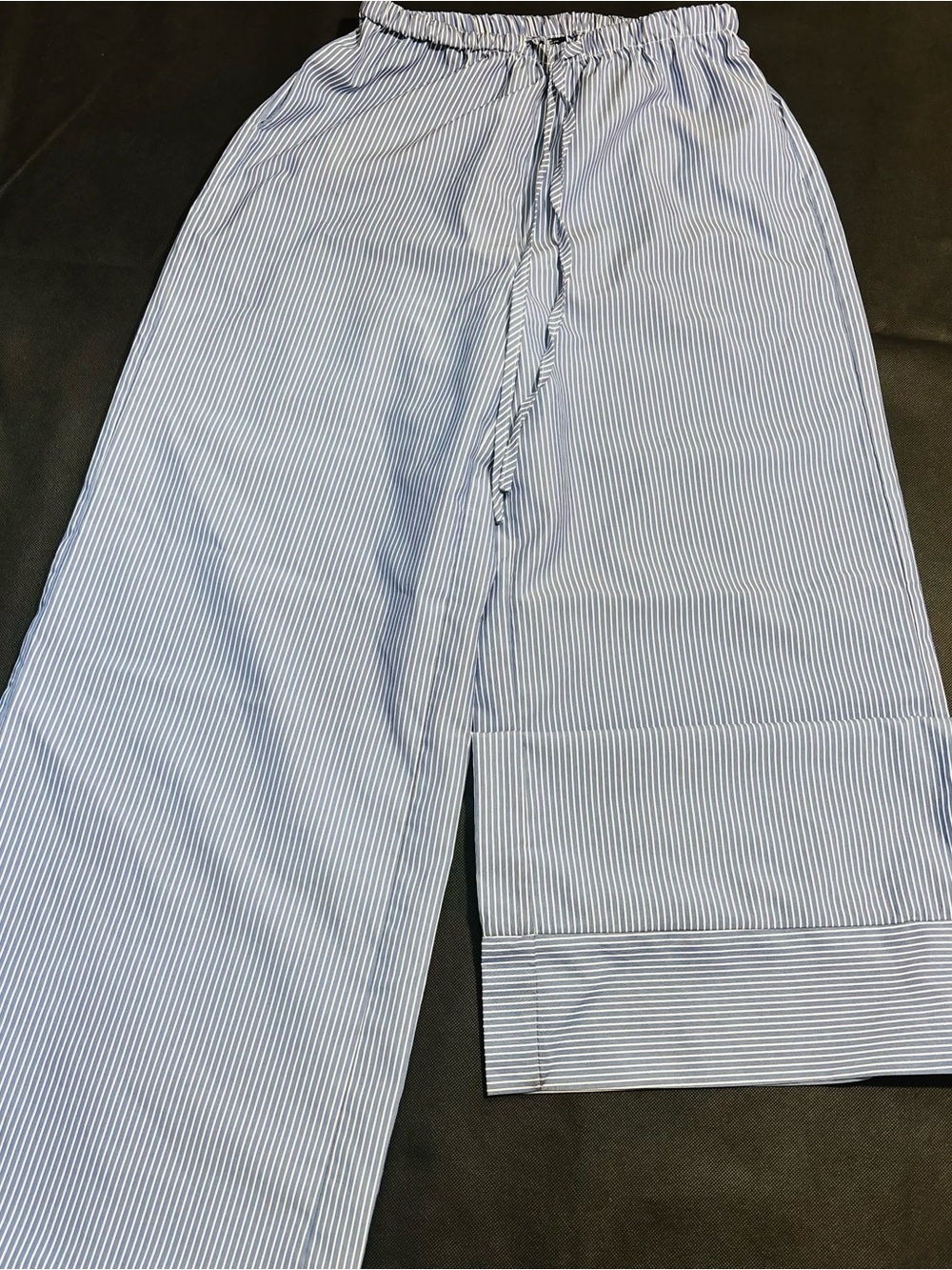Blue and White Striped Lightweight Wide Leg Summer Pants by Cider XS